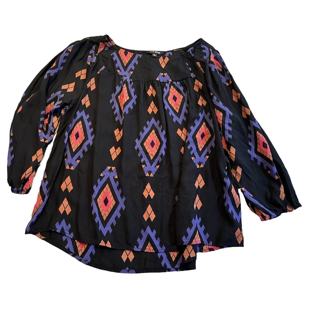 Lucky Brand Blouse LARGE Aztec Native American Tribal Print Top Southwest Shirt